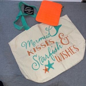 NWT Mermaid Kisses & Starfish Wishes Tote/ Orange Mini Tablet Accessory Zip Bag